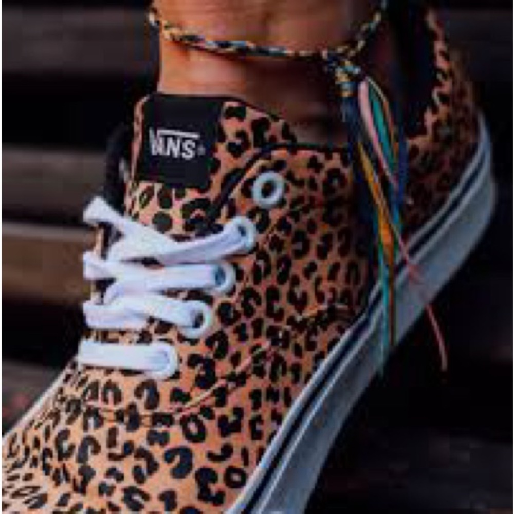 Vans Brown and White Leopard Print Sneakers